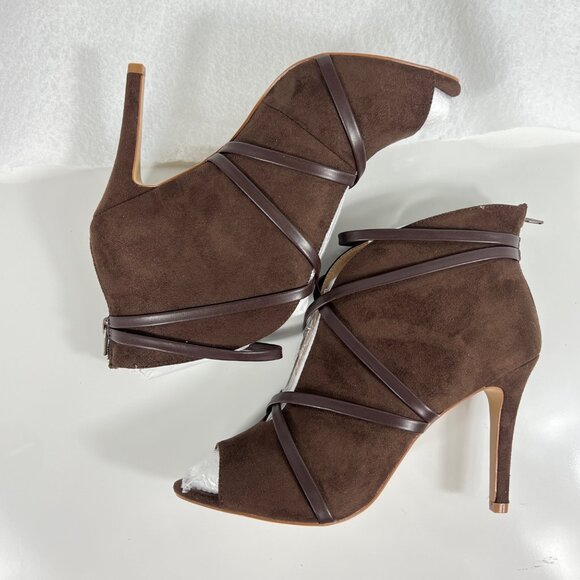 Journee Collection WD-Samara Brown Open-Toe Heeled Booties Women Size 10WD - Picture 3 of 12